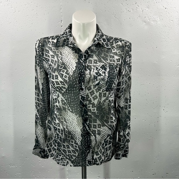 BKE Women Sheer Snakeskin Print Long Sleeve Button Down Shirt S - Picture 1 of 6